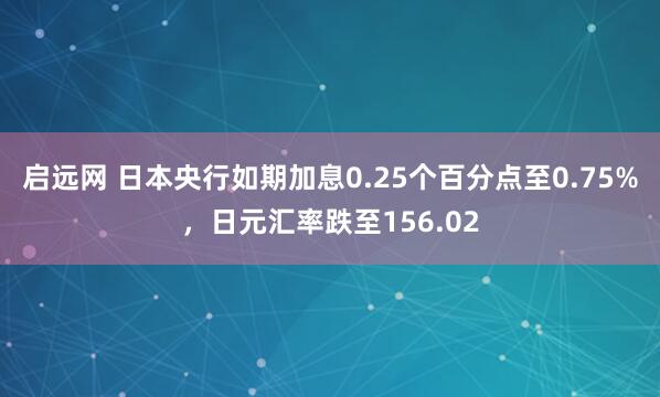 启远网 日本央行如期加息0.25个百分点至0.75%,日元汇率跌至156.02